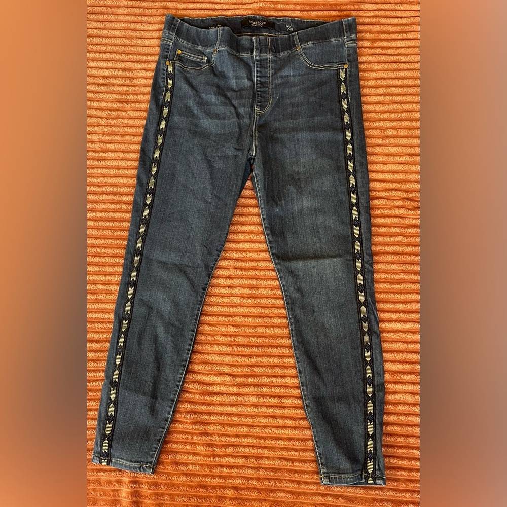 Liverpool Los Angelas The Skinny Ankle Jeans Geometric Design down sides Size 14